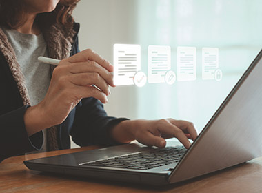 business-document-review-quality-control-process-management-system-technology-woman-use-laptop-with-digital-icon-for-checklist-assurance-approval-performance-tracking-qc-iso-standard-certificate